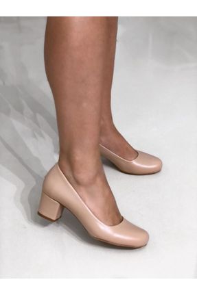 کفش پاشنه بلند کلاسیک بژ زنانه پاشنه ضخیم پاشنه متوسط ( 5 - 9 cm ) کد 355293032