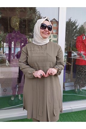 ست بالاتنه و پائین تنه خاکی زنانه بافتنی red show - کد 824230109