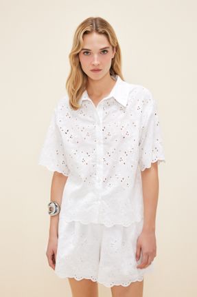 پیراهن سفید زنانه Fitted پنبه - پلی استر کد 827679288