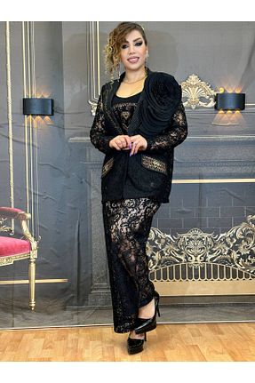 ست بالاتنه و پائین تنه مشکی زنانه بافتنی Yeşilmoda - کد 830039108