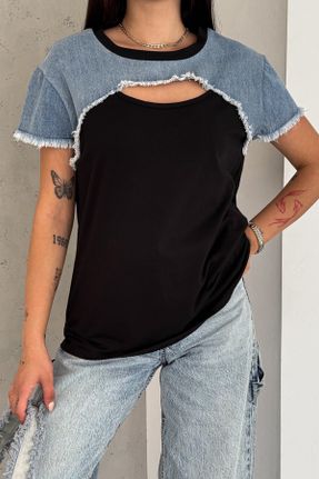 تی شرت مشکی زنانه ریلکس یقه گرد کد 830134609