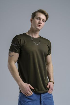 تی شرت خاکی مردانه اسلیم فیت یقه گرد تکی پوشاک ورزشی کد 270902327