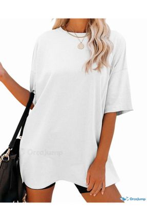 تی شرت سفید زنانه سایز بزرگ پارچه نساجی کد 830091801