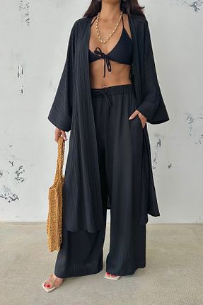 ست بالاتنه و پائین تنه مشکی زنانه بافتنی Ortaya Çık - کد 830146969