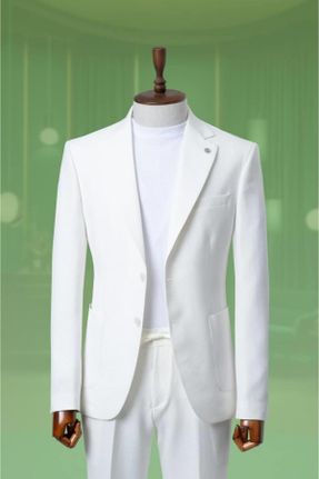 کت و شلوار سفید مردانه بافتنی اسلیم فیت کد 830147400