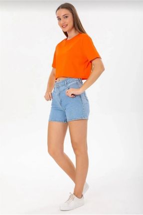 تی شرت نارنجی زنانه اورسایز پنبه (نخی) تکی جوان کد 830316359