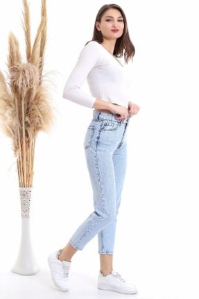 شلوار جین طوسی زنانه پاچه گشاد فاق بلند جوان بلند کد 830357368