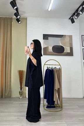 ست بالاتنه و پائین تنه مشکی زنانه بافتنی Dolunayca - کد 830369072