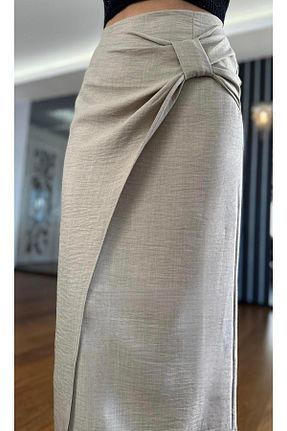 دامن بژ زنانه کتان Atelier Derin - کد 809243894