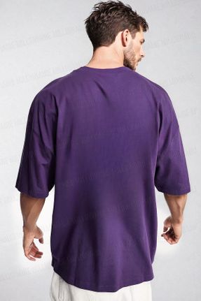 تی شرت بنفش مردانه اورسایز یقه گرد پنبه (نخی) تکی پوشاک ورزشی کد 809696268