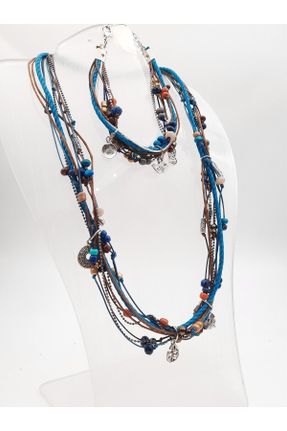 گردنبند جواهر آبی زنانه سنگی کد 49129235