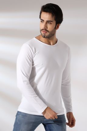 تی شرت سفید مردانه رگولار یقه هفت کد 782150213