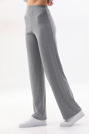 پائین تنه گرمکن ورزشی طوسی زنانه پاچه لوله ای رگولار ویسکون فاق بلند بدون جیب کد 786527732