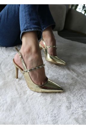 کفش مجلسی طلائی زنانه پاشنه نازک پاشنه متوسط ( 5 - 9 cm ) چرم مصنوعی کد 823931347