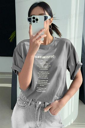 تیشرت طوسی زنانه اورسایز Teenage Millionaire - کد 702167887
