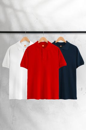 تی شرت قرمز مردانه پنبه (نخی) یقه پولو اسلیم فیت 3