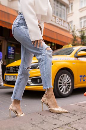 کفش پاشنه بلند کلاسیک طلائی زنانه پولکی پاشنه نازک پاشنه متوسط ( 5 - 9 cm ) کد 830319190