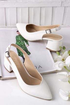 کفش پاشنه بلند کلاسیک سفید زنانه چرم مصنوعی پاشنه ضخیم پاشنه متوسط ( 5 - 9 cm ) کد 47604295
