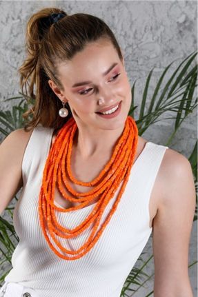 گردنبند جواهر نارنجی زنانه کد 118061275