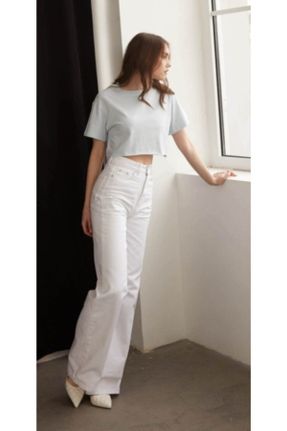 شلوار جین سفید زنانه پاچه لوله ای فاق بلند کد 119522455