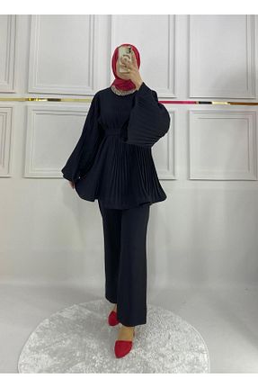ست بالاتنه و پائین تنه حجاب مشکی زنانه ساق پهن PIRLANTA GİYİM - کد 828783838