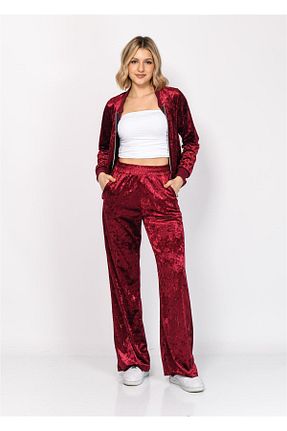 ست بالاتنه و پائین تنه زرشکی زنانه بافتنی Nuseel - کد 792807338