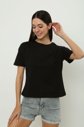 تی شرت مشکی زنانه رگولار یقه گرد کد 820763809