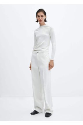 شلوار جین سفید زنانه پاچه رگولار ساده استاندارد کد 737885430