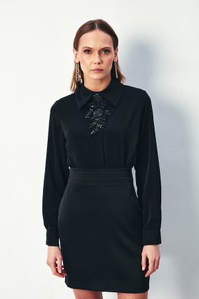 بلوز مشکی زنانه ساده Sateen - کد 812894257
