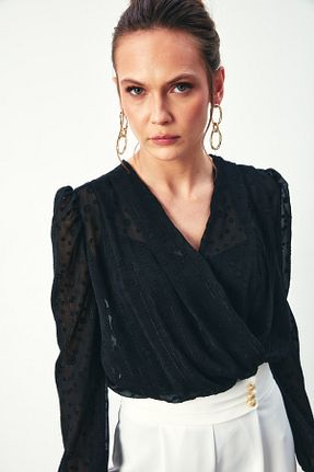 بلوز مشکی زنانه طرح دار Sateen - کد 812894232