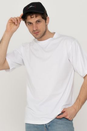 تی شرت سفید مردانه اورسایز یقه گرد کد 826250195