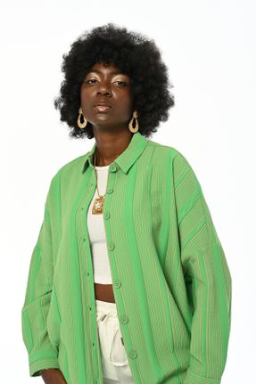 پیراهن سبز زنانه پلی استر راحت یقه پیراهنی کد 830229464