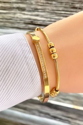 دستبند استیل طلائی زنانه فولاد ( استیل ) کد 830393181