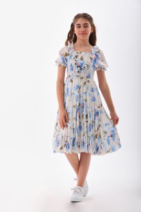 لباس آبی بچه گانه مخلوط پلی استر طرح گلدار راحت آستین-کوتاه بیسیک کد 830627248