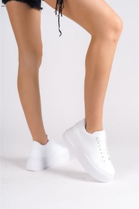 کفش اسنیکر سفید زنانه بند دار چرم مصنوعی کد 830560276