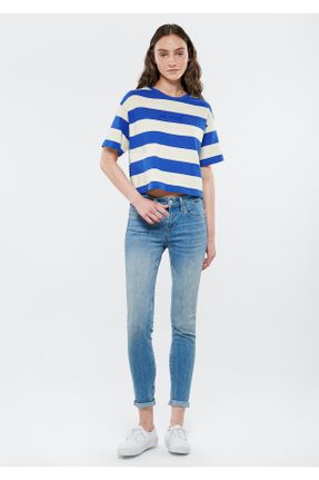 شلوار جین آبی زنانه پاچه ساده پنبه (نخی) کد 99944829