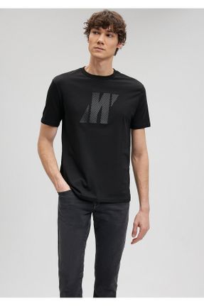 تی شرت مشکی مردانه ریلکس یقه گرد پنبه (نخی) تکی بیسیک کد 96532000