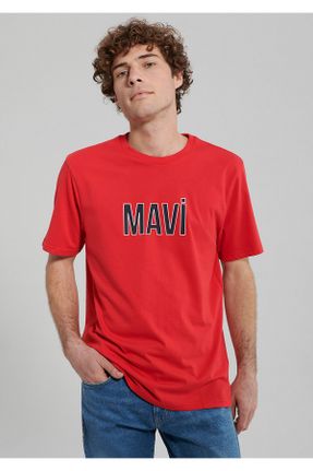تی شرت قرمز مردانه یقه گرد پنبه (نخی) رگولار تکی کد 93920224