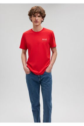 تی شرت قرمز مردانه اسلیم فیت یقه گرد پنبه (نخی) تکی کد 93920283