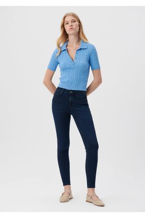 شلوار جین آبی زنانه پاچه تنگ فاق بلند پنبه (نخی) استاندارد کد 367329183