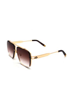 عینک آفتابی طلائی مردانه 56 UV400 فلزی سایه روشن هندسی کد 805509035