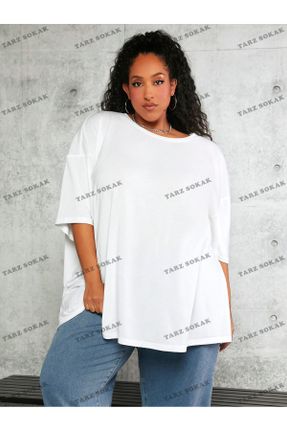 تی شرت سفید زنانه اورسایز یقه گرد پوشاک ورزشی کد 830833476