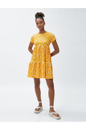 لباس زرد زنانه بافت ریلکس آستین-کوتاه کد 708575964