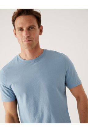 تی شرت آبی مردانه رگولار پنبه (نخی) کد 712629447