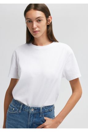 تی شرت سفید زنانه رگولار یقه گرد پنبه (نخی) تکی کد 683316831