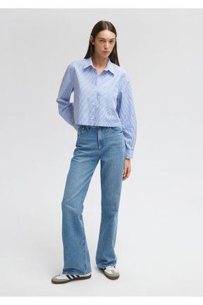 شلوار جین آبی زنانه پاچه گشاد فاق بلند پنبه (نخی) کد 655042897