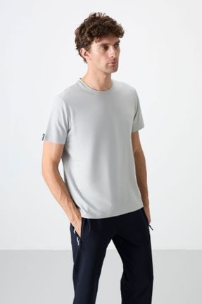 تی شرت طوسی مردانه یقه گرد پنبه (نخی) رگولار تکی جوان کد 831008504