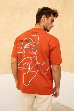 تی شرت نارنجی مردانه رگولار یقه گرد تکی بیسیک کد 824229665