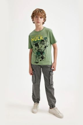 تی شرت سبز بچه گانه رگولار یقه گرد تکی کد 818056278