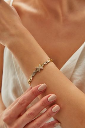 دستبند استیل طلائی زنانه فولاد ( استیل ) کد 819079184